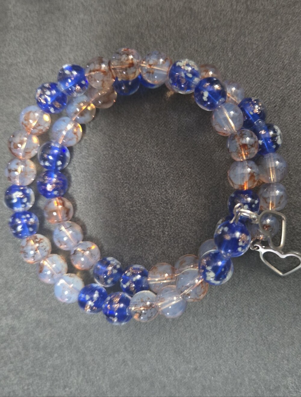 Boho Lampglass Bead Bracelet Glow in Dark  Handmade Memory Wire. 520